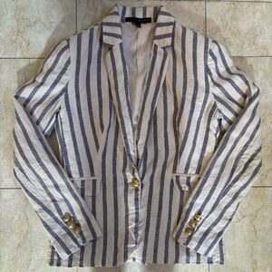 Women’s Harve Benard Cream and Blue Gray Striped Blazer - Size 4